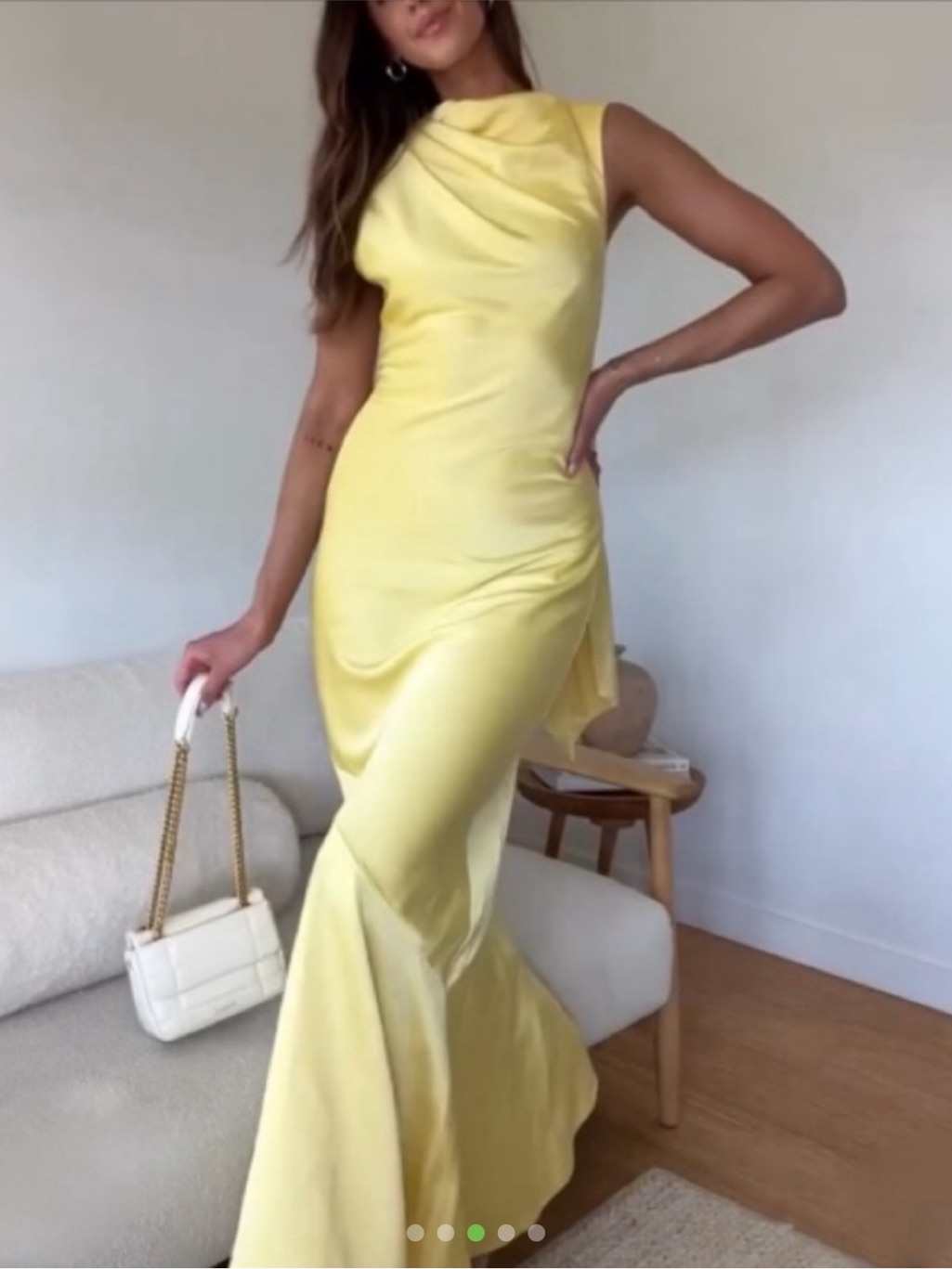 Elegant Yellow Satin Mermaid Maxi Dress